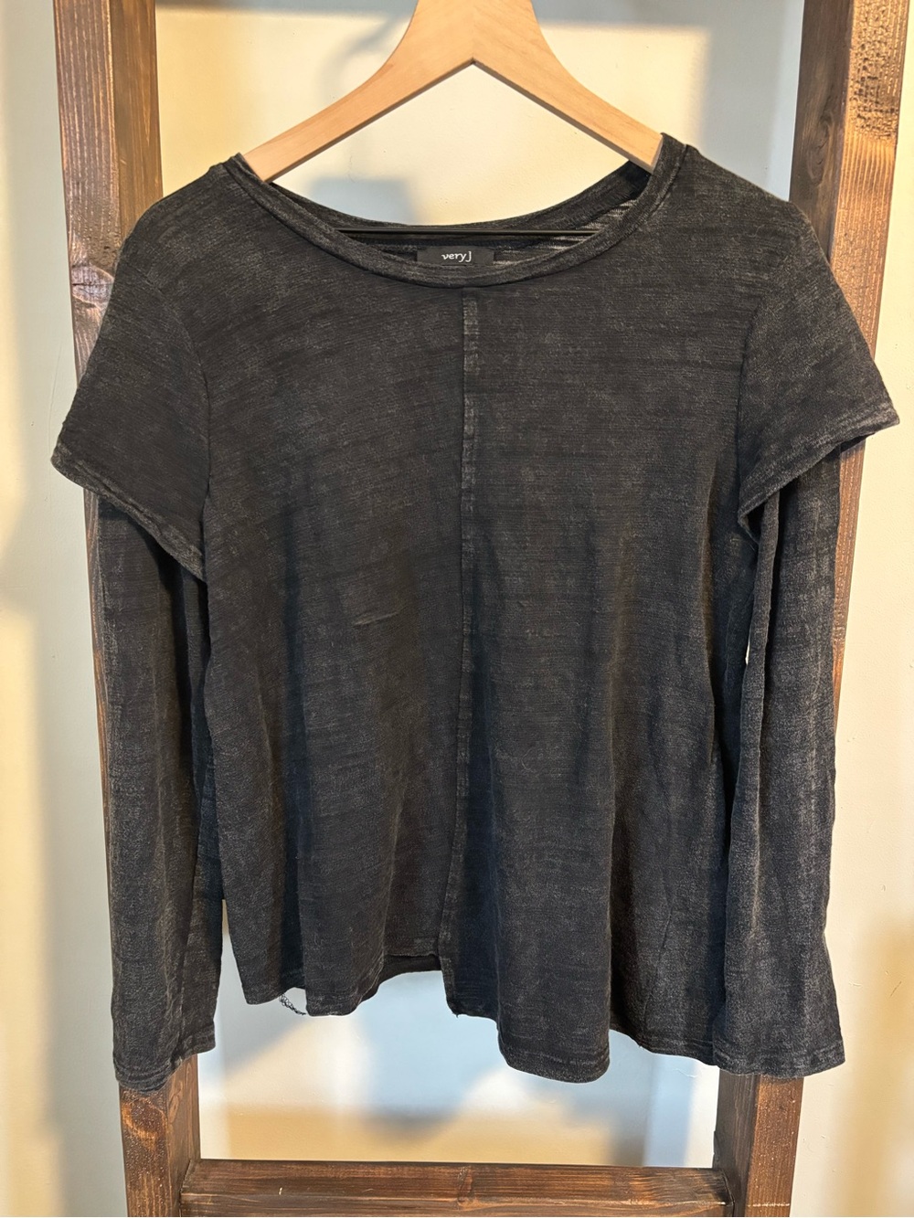 Very J - Grey Long Sleeve Asymmetrical Lightweight Top - Small